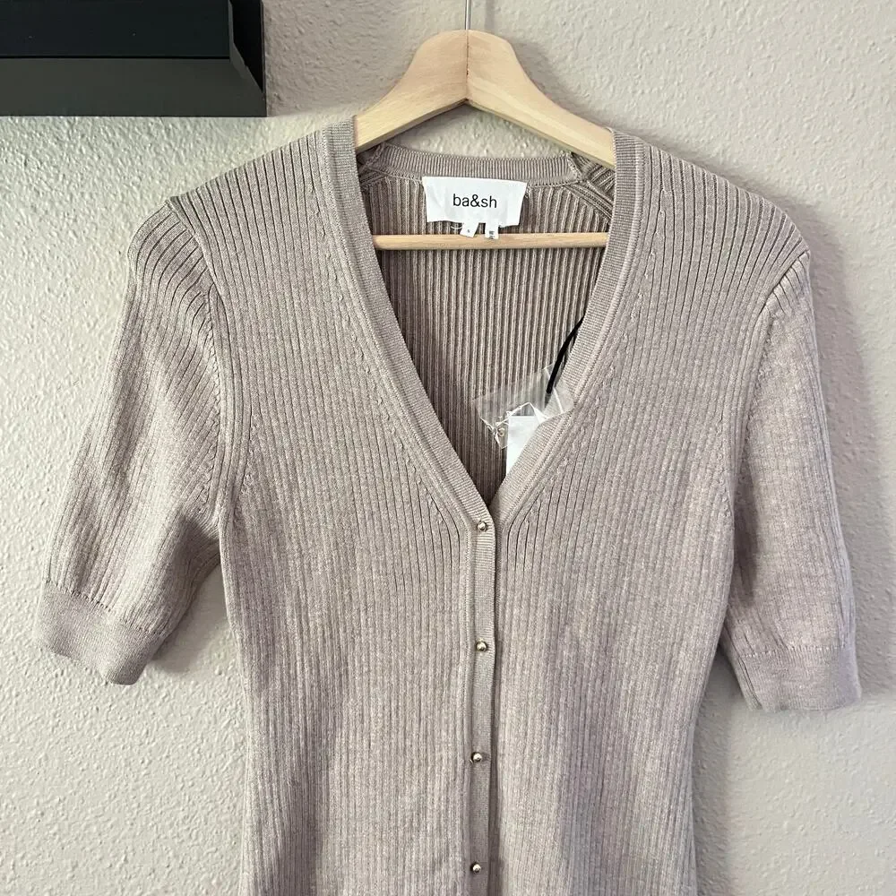 ba&sh Kao Rib A-line sweater mini dress in Beige